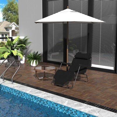 Sonnenliege mit Kissen, Klappbare Strandliege, 2-Stufige Gartenliege , 2-in-1 Relaxliege,  Schwarz 118 x 60 x 80 cm