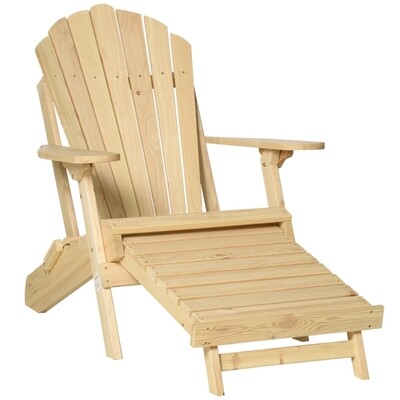 Adirondack-Gartenstuhl mit Fussstütze klappbar Gartenliege Outdoor Gartenmöbel Kiefernholz Natur 78 x 140 x 94 cm
