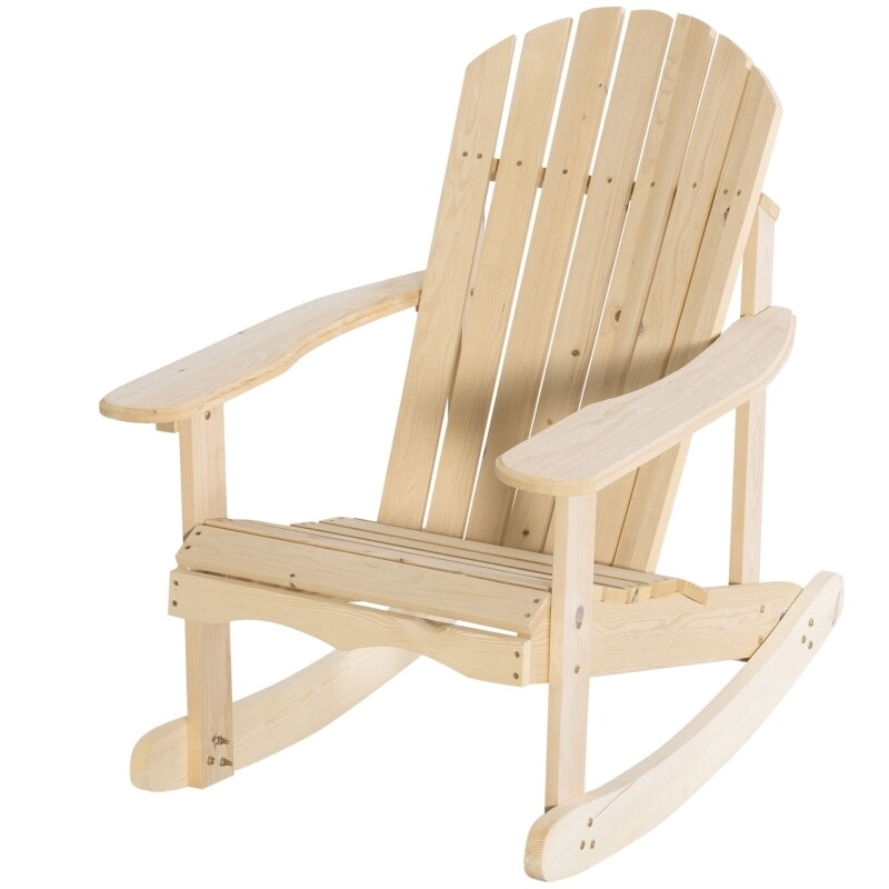 Adirondack Schaukelstuhl Gartenstuhl aus Kiefernholz Terrassenstuhl Gartensessel Schaukelsessel Gartenmöbel Balkonstuhl Natur 74 x 97 x 92 cm