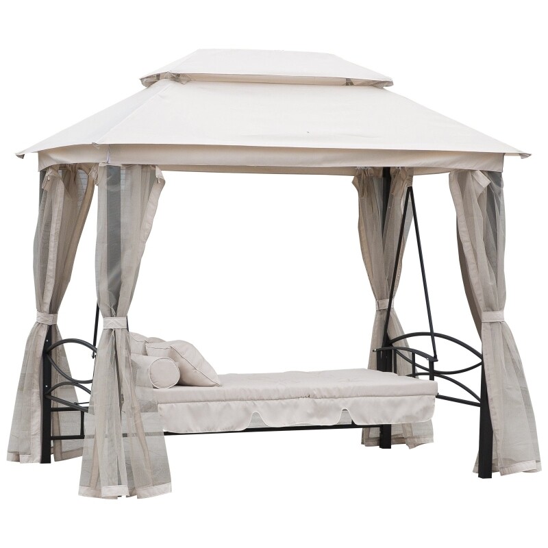 3 Sitzer Luxus-Hollywoodschaukel mit Pavillon &amp; Liegefunktion Beige