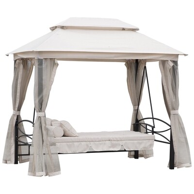 3 Sitzer Luxus-Hollywoodschaukel mit Pavillon &amp; Liegefunktion Beige