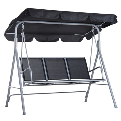 Hollywoodschaukel 3-Sitzer Gartenschaukel mit Dach Schwarz+Silber 171 x 108 x 154 cm