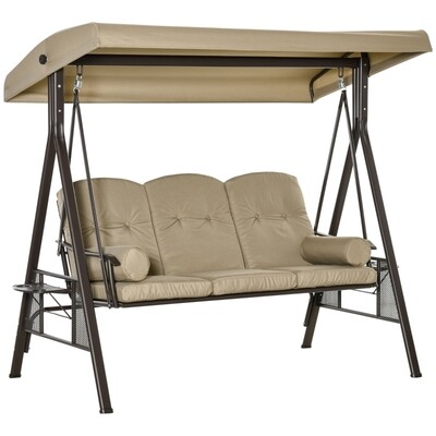 3-Sitzer Hollywoodschaukel Gartenschaukel mit Sonnendach Kissen Metall Polyester Khaki 116 x 206 x 183 cm