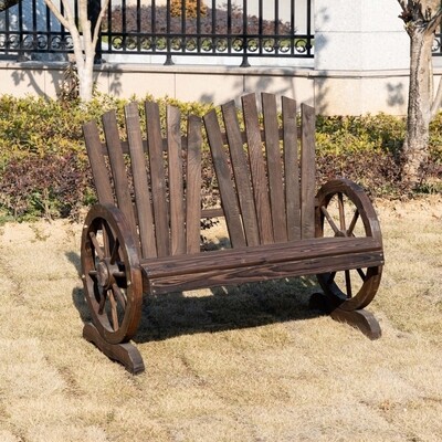 Rustikale 2-Sitzer Gartenbank Massivholz, Sitzbank mit Armlehne, 108 x 66 x 95 cm, Dunkelbraun