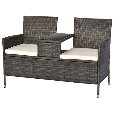 Polyrattan Gartenbank mit Tisch 2-Sitzer  Grau