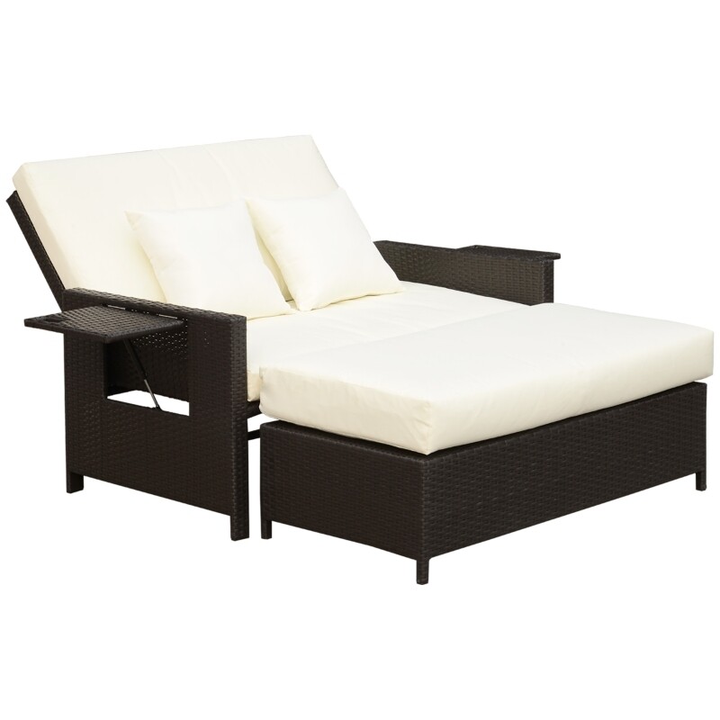 Polyrattan Lounge-Sofa 2-Sitzer mit Kissen Braun