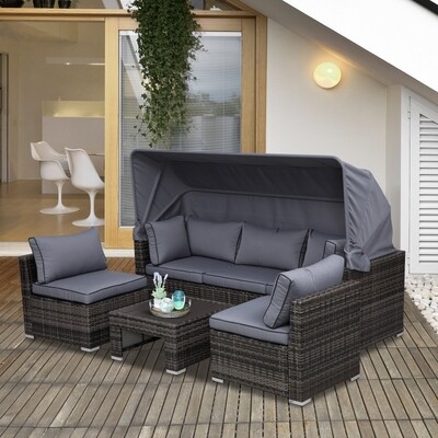 Rattan Lounge Set inkl. Kissen und Beistelltisch grau