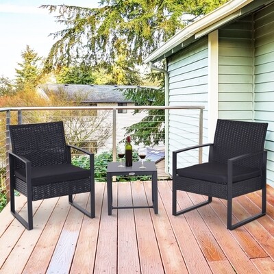 Polyrattan Gartenset 5 tlg. mit Kissen Schwarz