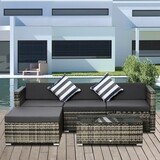 Outdoor Sofagarnitur 5-er Set mit Beistelltisch Rattanoptik