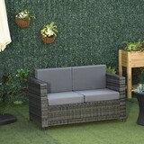 Polyrattan-Sofa mit Kissen 2-Sitzer Garten Loungesofa Grau