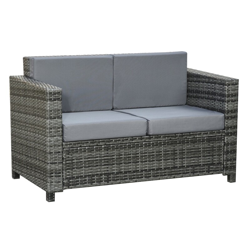 Polyrattan-Sofa mit Kissen 2-Sitzer Garten Loungesofa Grau