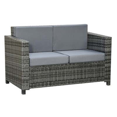 Polyrattan-Sofa mit Kissen 2-Sitzer Garten Loungesofa Grau