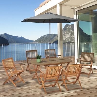 Massivholz -Sitzgruppe für 6 Personen Essgruppe Klappbar Gartenmöbel Set Natur