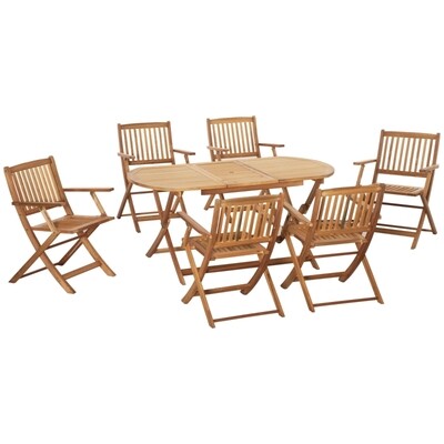 Massivholz -Sitzgruppe für 6 Personen Essgruppe Klappbar Gartenmöbel Set Natur