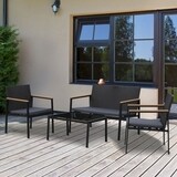 Garten Rattan Möbelset für 4 Personen Sitzgarnitur, 3 Sofa, Couchtisch, mit Sitzkissen, Kunststoff Rattan, Schwarz