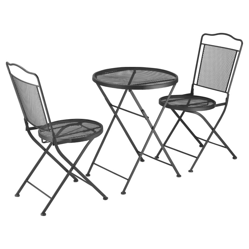 3tlg. Bistro-Set aus Tisch &amp; 2 Stühlen, Metall, Schwarz,