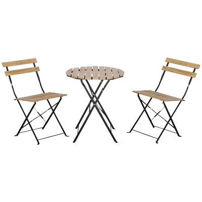 3-teiliges Bistro-Set, Klappbar, Massivholz+Stahlrahmen, Naturfarbe
