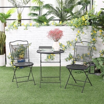 3tlg. Bistro-Set aus Tisch & 2 Stühlen, Metall, Schwarz,