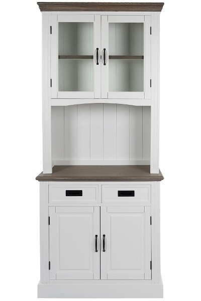 Buffetschrank "Rita" – Landhausstil, Braunweiss, Glastüren, 2 Schubladen