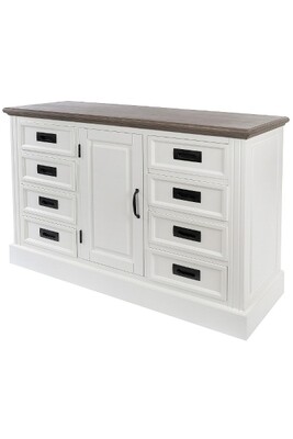 Anrichte Sideboard &quot;Rita&quot; – Landhausstil, Braunweiss, 8 Schubladen, 1 Tür