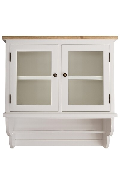 Vitrine Wandschrank &quot;Charles&quot; – Landhausstil, Weiss Antik/Holz, Glastüren, Regal