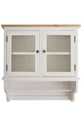 Vitrine Wandschrank &quot;Charles&quot; – Landhausstil, Weiss Antik/Holz, Glastüren, Regal