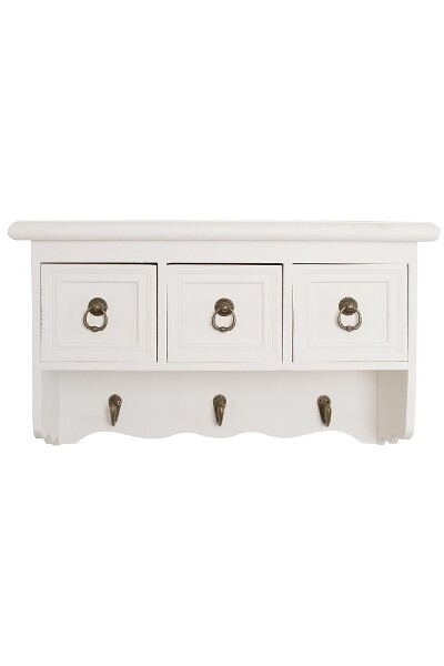 Wandgarderobe "Emily" – Landhausstil, Weiss, 3 Schubladen, 3 Haken, Shabby Chic
