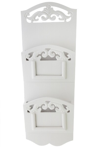 Wandablage &quot;Olivia&quot; – Landhausstil, Weiss Antik, Schnitzereien, Briefablage