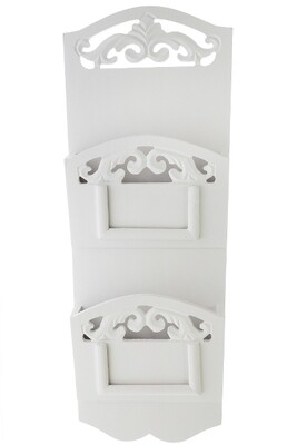 Wandablage &quot;Olivia&quot; – Landhausstil, Weiss Antik, Schnitzereien, Briefablage