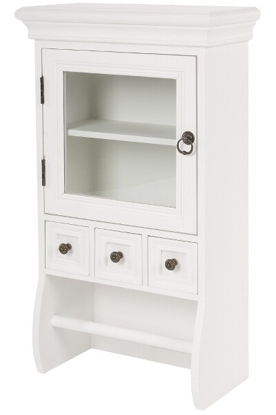 Küchen Wandablage &quot;Jenna&quot; – Landhausstil, Weiss Antik, Tür, Schublade, Handtuchhalter