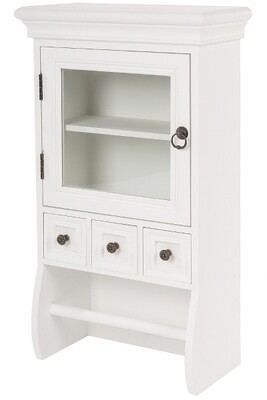 Küchen Wandablage &quot;Jenna&quot; – Landhausstil, Weiss Antik, Tür, Schublade, Handtuchhalter