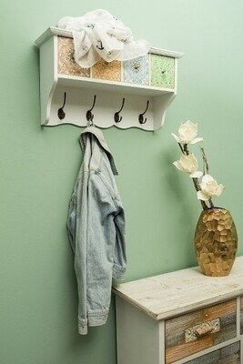 Wandablage, Garderobe &quot;Paisley&quot;, 4 Haken Schubladen