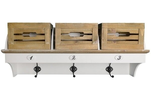 Garderobe &quot;Provence&quot; – Landhausstil, Holz/Weiss Antik, 3 Holzkörbe, 3 Haken