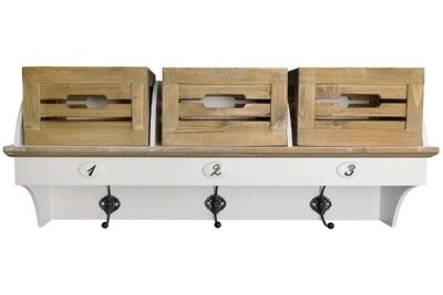 Garderobe &quot;Provence&quot; – Landhausstil, Holz/Weiss Antik, 3 Holzkörbe, 3 Haken