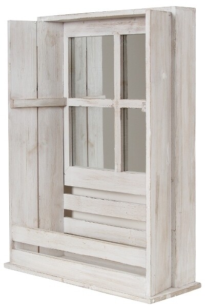 Wandhängeschrank &quot;Walon&quot; – Shabby Chic, Weiss Antik, Ablagefach, 4-geteilter Spiegel