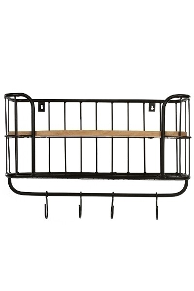 Wandregal, Garderobe Taj Mahal – Mit 4 Haken, 2 Böden, FSC®, Holz &amp; Metall