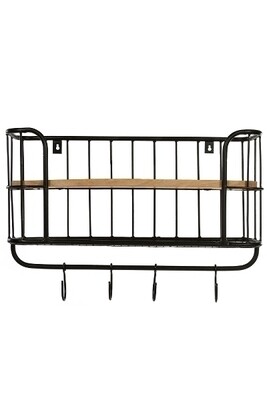 Wandregal, Garderobe Taj Mahal – Mit 4 Haken, 2 Böden, FSC®, Holz &amp; Metall