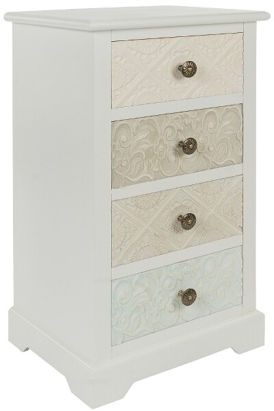 Nachttisch Kommode Inez – 4 Schubladen, Landhausstil, Pinus Massoniana Holz