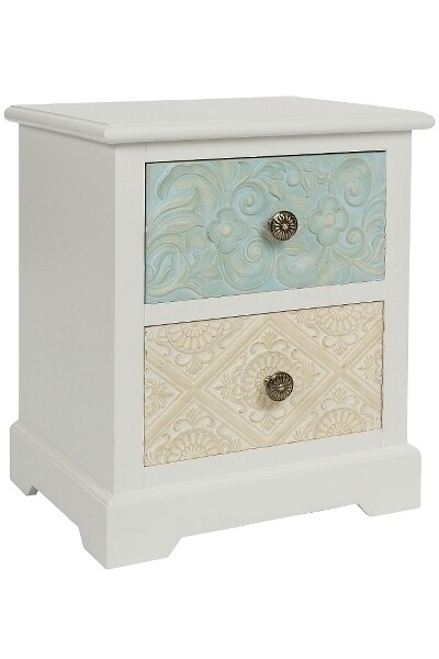 Nachttisch Kommode Inez – 2 Schubladen, Shabby Chic, Pinus Massoniana Hol