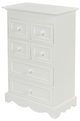 Nachttisch Kommode "Klassik" – Landhausstil, Weiss, 6 Schubladen, Shabby Chic