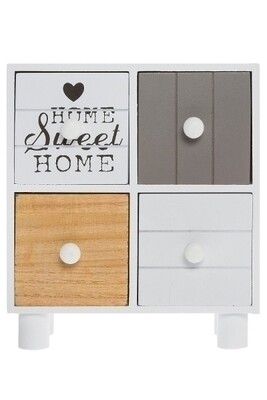 Minikommode "Filiz" – Shabby Chic, Weiss Antik/Gelb Grau, 4 Schubladen