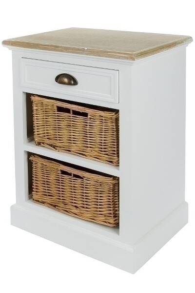 Nachttisch Kommode Toscana – Schublade, Rattankörbe, Landhausstil