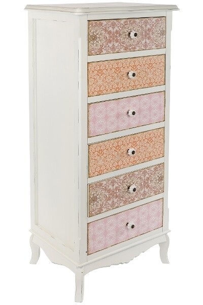 Kommode Paisley – 6 Schubladen, Shabby Chic, Steingutgriffe, Materialmix