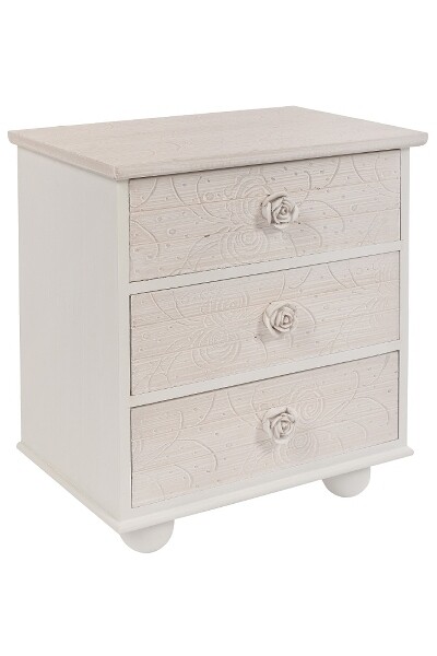 Minikommode "Mariella" – Landhausstil, Hell Cremefarben Antik, 3 Schubladen, Rosegriffe