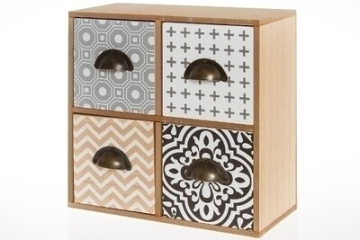 Minikommode &quot;Fadime&quot; – Shabby Chic, Holz/Grau Antik, 4 Schubladen, Metallgriffe