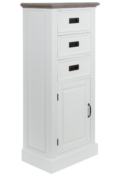 Hohe Kommode Rita – Tür, 3 Schubladen, Kassetten, Landhausstil, Pinus Holz