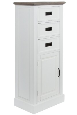 Hohe Kommode Rita – Tür, 3 Schubladen, Kassetten, Landhausstil, Pinus Holz