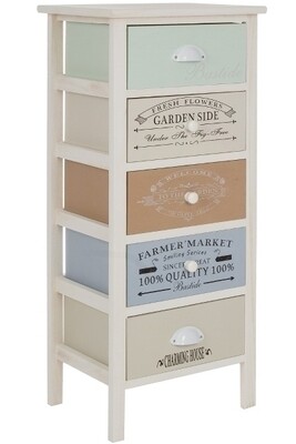 Nachttisch Kommode Milian – 5 Schubladen, Landhausstil, Paulownia Holz