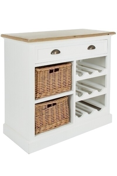 Kommode Toscana – Weinregal, Schublade, Rattankörbe, Landhausstil