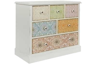 Kommode Paisley – 6 Schubladen, FSC®, Shabby Chic, Steingutgriffe